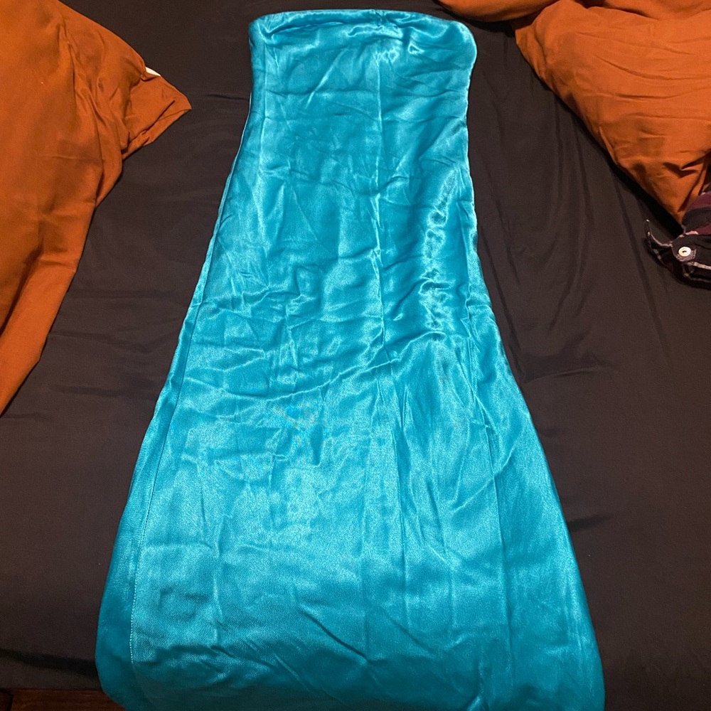 Strapless teal blue mermaid style dress